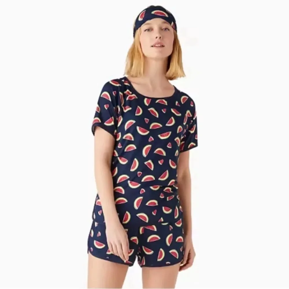 ks XS Navy Watermelon Short Sleeve Top Shorts with Sleep Mask PJ Set